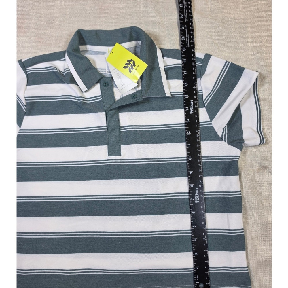 All In Motion Dark Green Striped Cropped Polo Tee Boxy Fit Small NWT - Picture 7 of 8